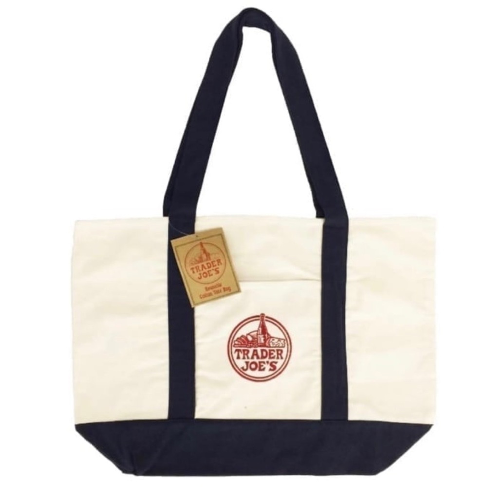 Trader Joe’s Canvas Tote Bag blue large New with tag